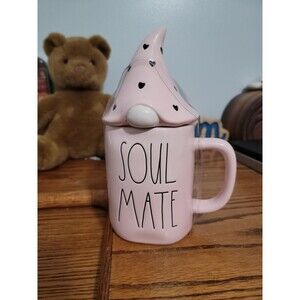 Rae Dunn "Soul Mate" Pink Mug with Pink Gnome Lid  Great Valentine's Day Gift!